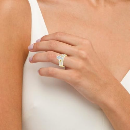 Houston Diamond District 1 to 6 CT Oval Shape Lab Grown Diamond Bridal Set | 14K White Gold Engagement Ring and Wedding Band Set Jewelry for Women in Solid Gold AAAA Heirloom Quality - color: 14K Yellow Gold, size: 7