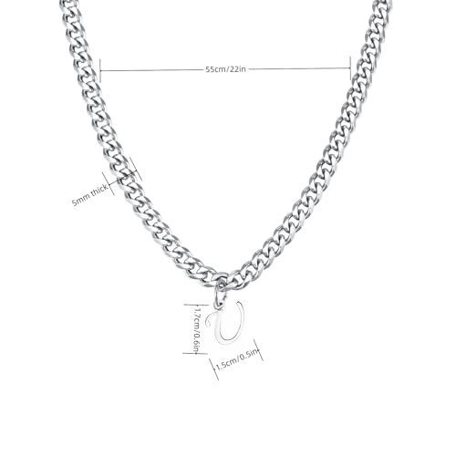 Stainless Steel Initial A-Z Necklace for Men Women,Cuban Chain,Titanium Steel Initial Letter Pendant Charm Necklaces Accessories Jewelry for Woman Man,21 Inch Chain - color: U