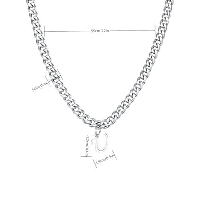 Stainless Steel Initial A-Z Necklace for Men Women,Cuban Chain,Titanium Steel Initial Letter Pendant Charm Necklaces Accessories Jewelry for Woman Man,21 Inch Chain - color: U