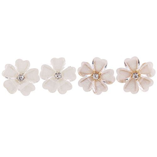 Silver Plated or Gold Plated Opal Flower Shape Clip on Earrings Non Piercing for Women - color: Gold