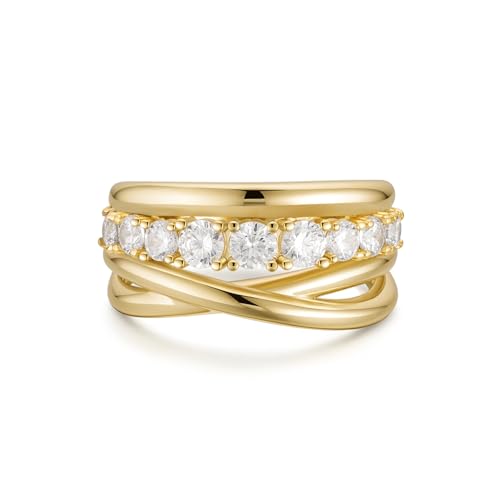 14k Gold Filled Rings For Women, Trendy Dainty X Ring | Gold Stacking Rings Non Tarnish,Chunky Statement Rings for Women - size: 8