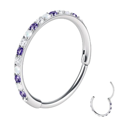 20/16G CZ Hinged Nose Rings Hoop, 316L Surgical Stainless Steel Cartilage Earring, Septum Clicker Ring, Daith Helix Rook Tragus Conch Lip Lobe Piercing Jewelry - color: A Silver Ring with Coloful CZ 02, size: 1pc 20 Gauge 6mm