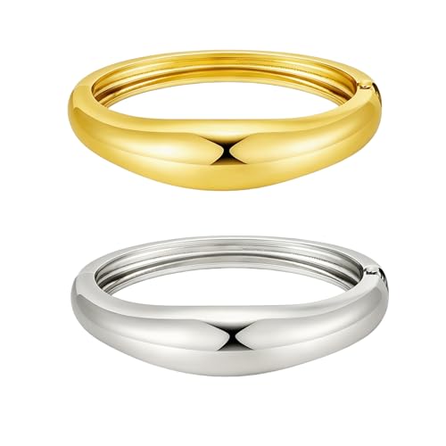 Gold Bangle Bracelets for Women Cuff Stackable Waterproof Non Tarnish Bracelet Stack Silver Plated 14k Chunky Bangles Jewelry Set for Woman - style: Style 4
