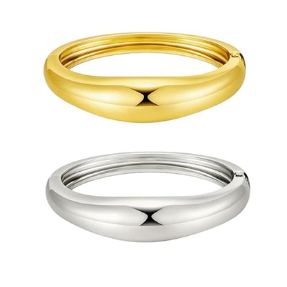 Gold Bangle Bracelets for Women Cuff Stackable Waterproof Non Tarnish Bracelet Stack Silver Plated 14k Chunky Bangles Jewelry Set for Woman - style: Style 4
