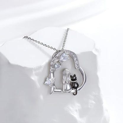 Heart Animal Necklace 925 Sterling Silver Cute Animal Pendant Jewelry Birthday Gifts for Women Girlfriend Mom Animal Lovers - style: 1-3 Black Cat