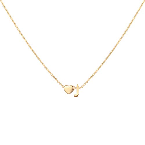Glimmerst Initial Heart Necklace 18K Gold Plated Stainless Steel Tiny Heart Letter Necklace Personalized Monogram Name Necklace for Women - style: J