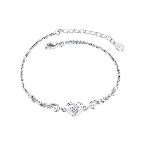 925 Sterling Silver Bracelets for Women Adjustable Love Heart Charm Chain Bracelets Fashion Jewelry Valentine's Day Gifts for Your Lover - color: 4-White