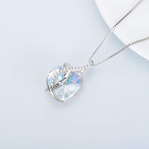 AOBOCO I Love You Sterling Silver 12 Birthstone Heart Pendant Necklace Embellished with Crystals from Austria, Mother's Day Anniversary Birthday Jewelry Christmas Gifts for Women Grandma Nana - color: E-April