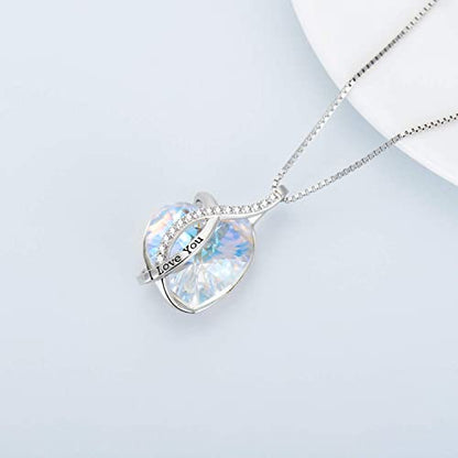 AOBOCO I Love You Sterling Silver 12 Birthstone Heart Pendant Necklace Embellished with Crystals from Austria, Mother's Day Anniversary Birthday Jewelry Christmas Gifts for Women Grandma Nana - color: E-April