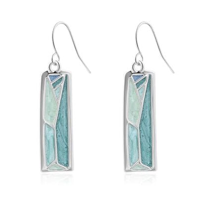 Silver Dangle Earrings for Women Shaped Rectangle Wide Bar Enamel Earrings Colorful Geometric Drop for Daily - color: Blue