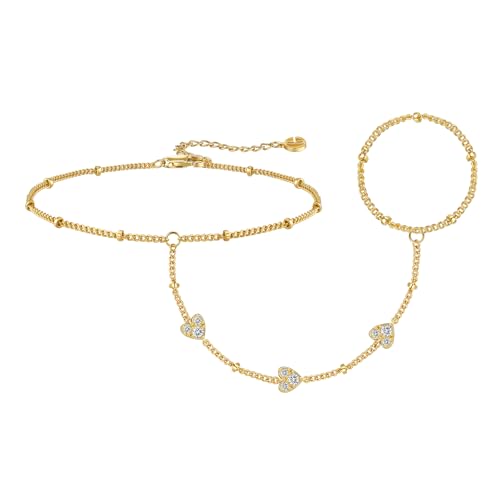 Cicy Bell Hand Chain Bracelets for Women 18K Gold Plated | Layered Stackable Dainty Ring Bracelets, Adjustable Satellite Bead Dot Link Finger Bracelets - color: Style A-Gold