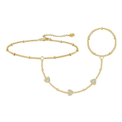 Cicy Bell Hand Chain Bracelets for Women 18K Gold Plated | Layered Stackable Dainty Ring Bracelets, Adjustable Satellite Bead Dot Link Finger Bracelets - color: Style A-Gold