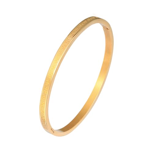 4/6/8MM Greek Key Meander Bracelet Oval Stainless Steel Bangle Cuff Gifts for Women Men - color: Gold, size: 4mm
