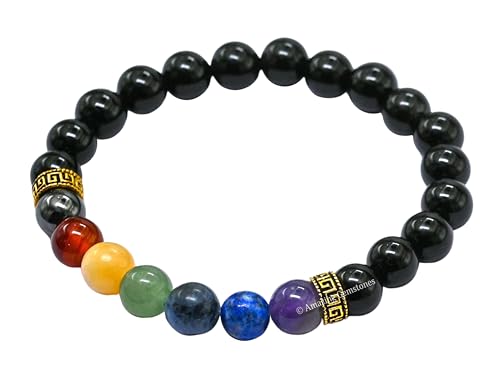Amazing Gemstone Chakra with Black Obsidian Crystal Bracelet for Women Men's Gifts - Protection Healing Crystal Bracelet - 8mm Gemstone Beaded Stretchable Bracelet Pulseras Para Hombres Mujer Stocking Stuffers Mothers Day Gift - color: Chakra Bracelet (Bl