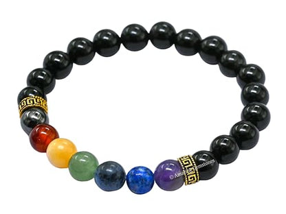 Amazing Gemstone Chakra with Black Obsidian Crystal Bracelet for Women Men's Gifts - Protection Healing Crystal Bracelet - 8mm Gemstone Beaded Stretchable Bracelet Pulseras Para Hombres Mujer Stocking Stuffers Mothers Day Gift - color: Chakra Bracelet (Bl