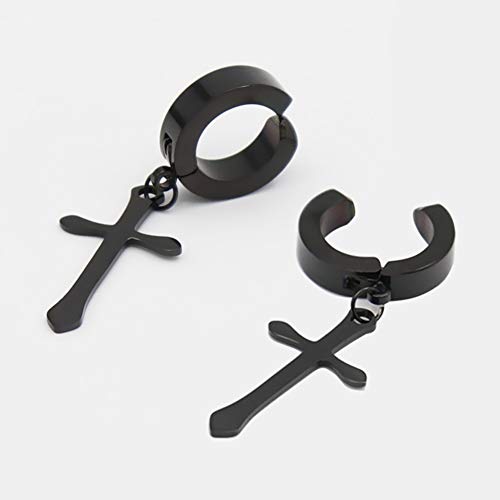 Non-pierced Earrings Set for Men Women Cross Titanium Steel Hoop Dangle Clip On Earring - style: set of 2 pairs