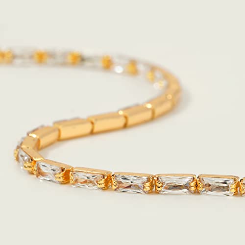 MEVECCO Dainty Chain Bracelets for Women, Layered and Charm Styles | 14K Gold Plated Brass, Select Cubic Zirconia Accents, Single and Multi-Row Structures for Refined Everyday Wristwear - style: Tennis Chain Baguette