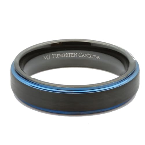 Tungsten Carbide Wedding Bands That Feature Different Finishes and Edge Colors - color: Black/Blue-8mm
