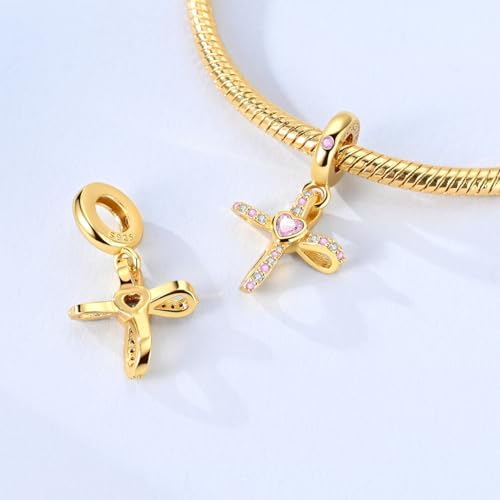 14K Gold Plated Charms for Bracelets Necklace Star Moon Cross Beads Woman | 925 Sterling Silver Charms Butterfly Cute Cat Dog Evil Eye Lucky Bracelet Beads Aesthetic Peandant Jewelry Gift for Mom - color: gold cross