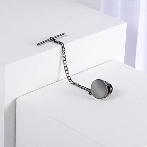 HAWSON Mini Tie Pin for Men, Tie Tack with Chain for Men's Necktie, Tie Tack Gift Set for Wedding, Party, Meeting - color: Brushed Gunmetal