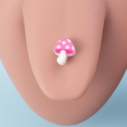 4Pcs Stainless Steel Tongue Rings for Women Cute Pink Heart Mushroom Tai Chi Round CZ Tongue Barbell Studs Cartilage Earrings Dainty Body Piercing Jewelry