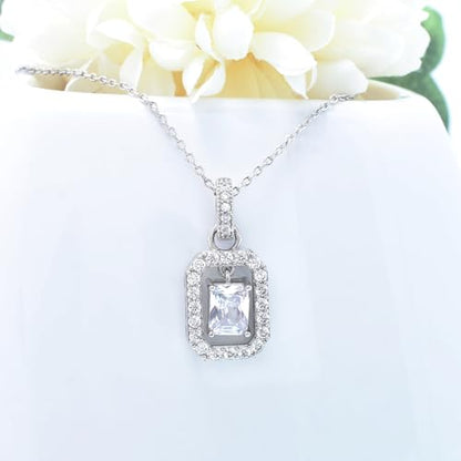 Sterling Silver Pendant Necklace Charms Hypoallergenic Fashion Jewelry Dainty Valentines Day Birthday Gift for Women - style: Square Zirconia