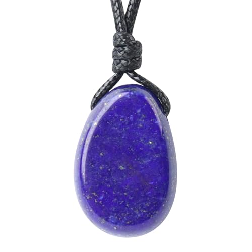 Natural Gemstone Pendant Necklace Healing Crystal Stone Choker Necklace Adjustable Waxed Black Rope for Men - color: Lapis Lazuli
