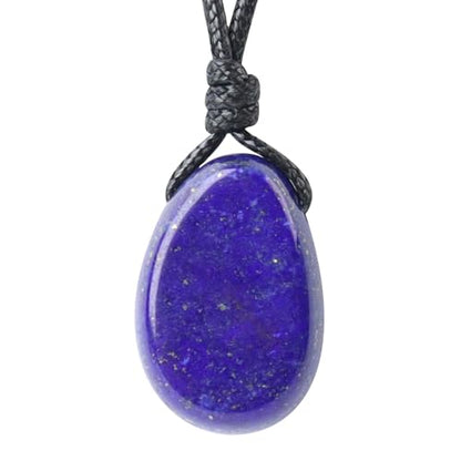 Natural Gemstone Pendant Necklace Healing Crystal Stone Choker Necklace Adjustable Waxed Black Rope for Men - color: Lapis Lazuli