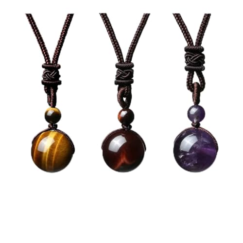 Jovivi Healing Crystals Necklace Natural Tiger Eye Amethyst Lucky Blessing Protection Chakra Beads Stone Pendant for Women Men Adjustable - color: MULTICOLOR