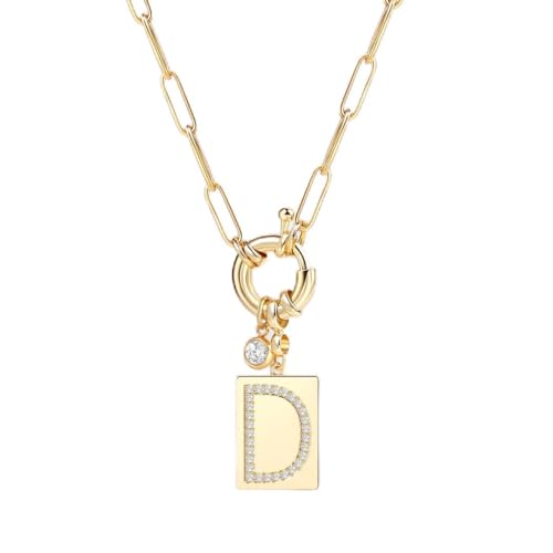 Mint & Lily Gold Initial Necklace for Women – 18K Gold Plated 24” Paperclip Chain with Sparkling Letter Pendant | 18K Gold Plated Personalized Letter Charm w/ Cubic Zirconia, Paperclip Chain, Tarnish-Resistant, Dainty Jewelry Gift for Her - style: Letter: