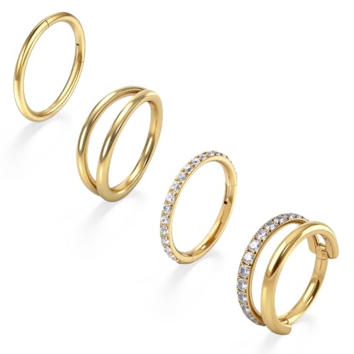 Titanium Septum Ring 5pcs, 18g Nose Rings Hoops for Women Men, Hypoallergenic Septum Rings Septum Hoop Daith Cartilage Tragus Helix Rook Piercing - color: 4 Pcs Gold, size: 18 Gauge 8mm
