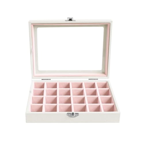Wudygirl 24 Grid Earring Organizer Small Jewelry Box with Lid WhitePink | Ring Box with Adjustable Dividers, Velvet Lining, Ideal for Rings, Earrings, Jewelry Display, Gift Giving - style: White Pink 24 Grid