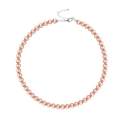 8mm Glass Pearl Necklace for Women, 16" Round Faux Pearl Strand Choker Necklace, Colorful Pearl Collar Necklace - color: Champagne