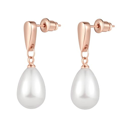14k Gold Plated Lightweight Pearl Earrings,Trendy Jewelry,Teardrop Hoop Earrings for Women,Pearl Drop Earrings,Elegant Jewelry for Gifts - color: rose gold-pearl dangle