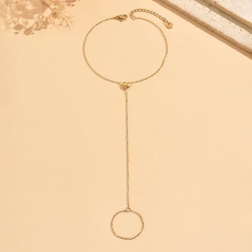 NONAMOIS Ankle Bracelets for Women Dainty 18K Gold Plated Anklet Waterproof Round Beaded Paperclip Herringbone Pearl Chain Anklets Waterproof Beach Foot Jewelry - color: Y Heart-Gold