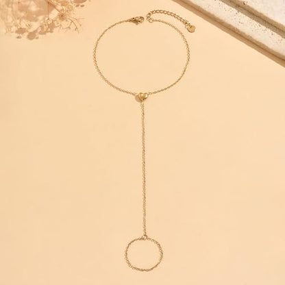 NONAMOIS Ankle Bracelets for Women Dainty 18K Gold Plated Anklet Waterproof Round Beaded Paperclip Herringbone Pearl Chain Anklets Waterproof Beach Foot Jewelry - color: Y Heart-Gold