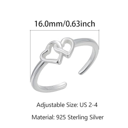 925 Sterling Silver Heart Toe Rings for Women Non Tarnish | Cute Dainty Love Knot Pinky Ring Adjustable Open Band Hypoallergenic Waterproof Summer Beach Wedding Foot Jewelry Accessories - color: Silver