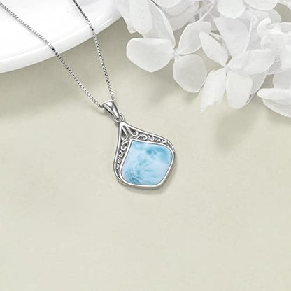 YAFEINI Teardrop Necklace Sterling Silver Filigree Irish Pendant Necklace Natural Stone Moonstone/Lapis Lazuli/Larimar/Moss Agate Necklace Jewelry - color: Larimar teardrop necklace