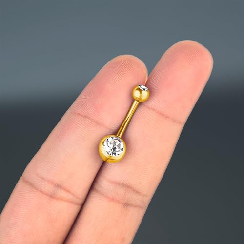 Internally Threaded Belly Button Ring G23 Titanium with Grade AAAAA Cubic Zirconia - 14g Implant Grade Titanium Belly Ring Piercing Jewelry Internal Thread - Bellybutton Rings Navel Jewelry For Women - color: Gold - 8mm
