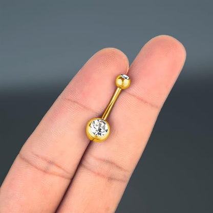 Internally Threaded Belly Button Ring G23 Titanium with Grade AAAAA Cubic Zirconia - 14g Implant Grade Titanium Belly Ring Piercing Jewelry Internal Thread - Bellybutton Rings Navel Jewelry For Women - color: Gold - 8mm