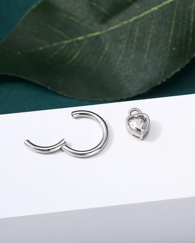 Clicker Belly Button Rings 14G Heart Dangle Belly Navel Rings for Women Surgical Steel Navel Belly Button Piercing Jewelry - color: WG-8MM