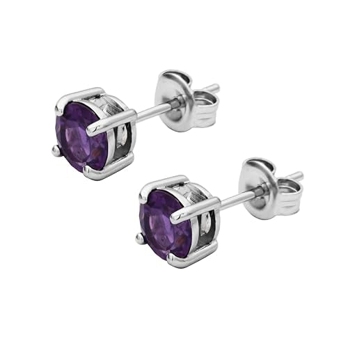 Amazon Essentials Sterling Silver Round Birthstone Stud Earrings - color: Purple Amethyst, February