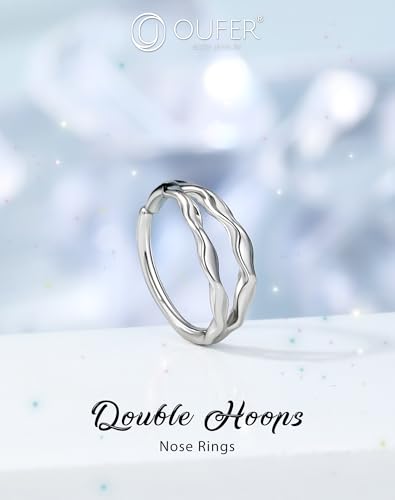 OUFER Nose Rings Silver, 20G Double Hoop 8MM Nose Rings, Seamless Stainless Steel Rook Daith Piercing Jewelry for Women & Men - style: Style8-Double Water