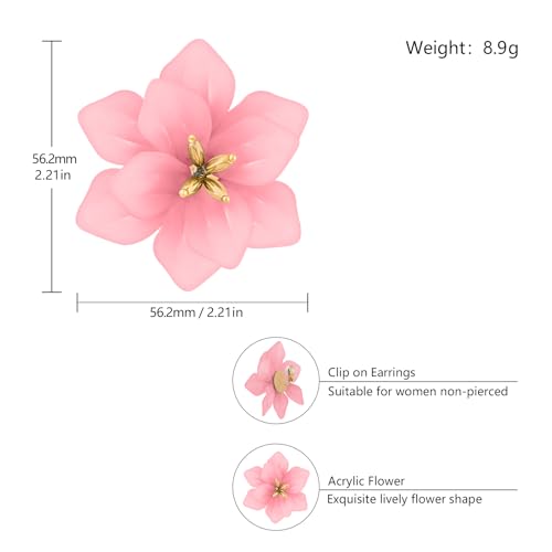 LAXPICOL Fashion Big Flower Clip On Earrings For Women Cute Lovely Acrylic Flower Earrings No piercing Earrings 2.36" - color: pink