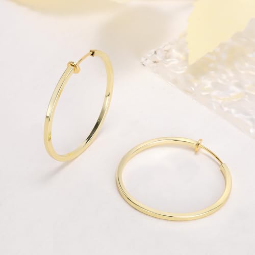 Clip On Hoop Earrings For Women No Piercing Earrrings Spring Hoops for Non-Pierced Ears - color: 4cm/1.57"-gold