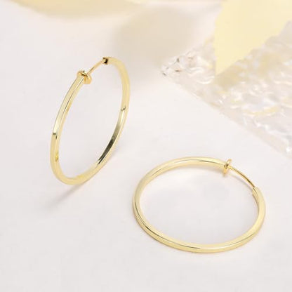 Clip On Hoop Earrings For Women No Piercing Earrrings Spring Hoops for Non-Pierced Ears - color: 4cm/1.57"-gold