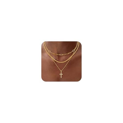 Layered Gold Cross Necklaces for Women, Stack Stackable 14K Gold/Silver Plated Cubic Zirconia Pendant Necklace Set Dainty Choker Layering Necklaces for Women Faith Jewelry Religious Gift - style: Gold-CZ-2