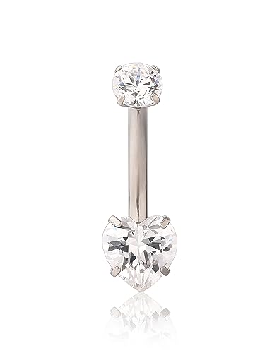 limerencia 14G G23 Titanium Belly Button Ring with Small Teardrop Cubic Zirconia 10mm Internally Threaded Navel Piercing Jewelry - color: Small Heart