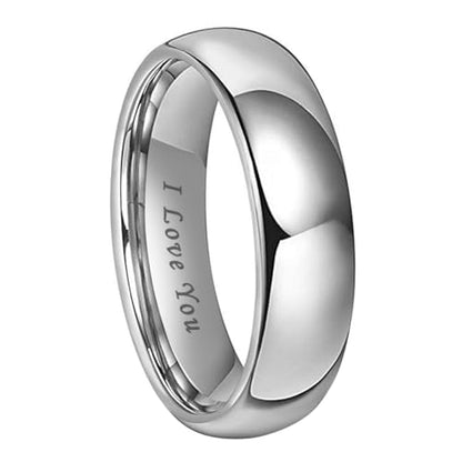 TUTISS 4mm 6mm 8mm 10mm Silver/Gold/White Tungsten Rings for Men Women Couple Fashion Jewelry Anniversary Engagement Wedding Bands Domed Polished I Love You Engraved Comfort Fit - color: 6mm Tungsten I Love You