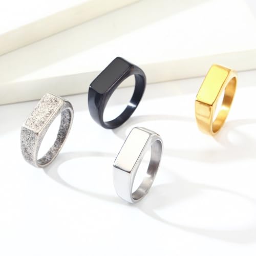 Quiet Luxury Wide Square Signet Ring - Timeless Titanium Steel Band Fashion Statement Jewelry for Men & Women (Silver, Antique Silver, Gold, Black) - color: Antique silver